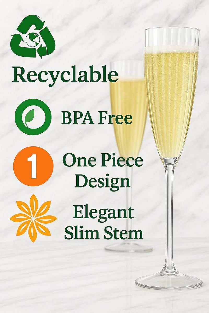 Oojami كؤوس شامبانيا بلاستيكية شفافة سعة 6 أونصات - عبوة 24 قطعة - كؤوس شامبانيا بلاستيكية صلبة يمكن التخلص منها - مثالية للحفلات والأعراس والتصفيق وشرب الشامبانيا - مستلزمات حفلات قابلة لإعادة الاستخدام - Image 4